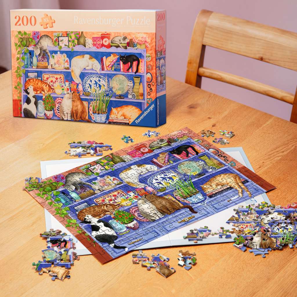 Puzzle 200 pièces - Chats sur l'étagère